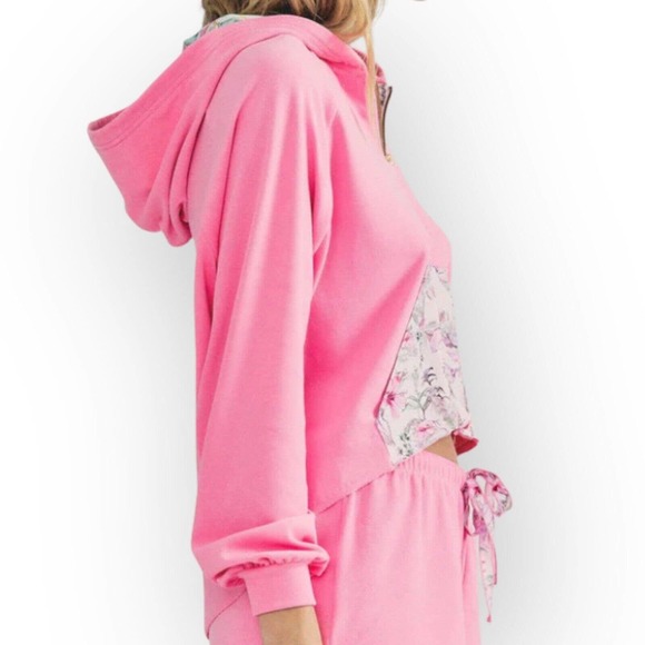 LoveShackFancy x Hurley Hoodie Hawaiian Hibiscus Pink Terry Zip Up Medium New - Picture 7 of 12